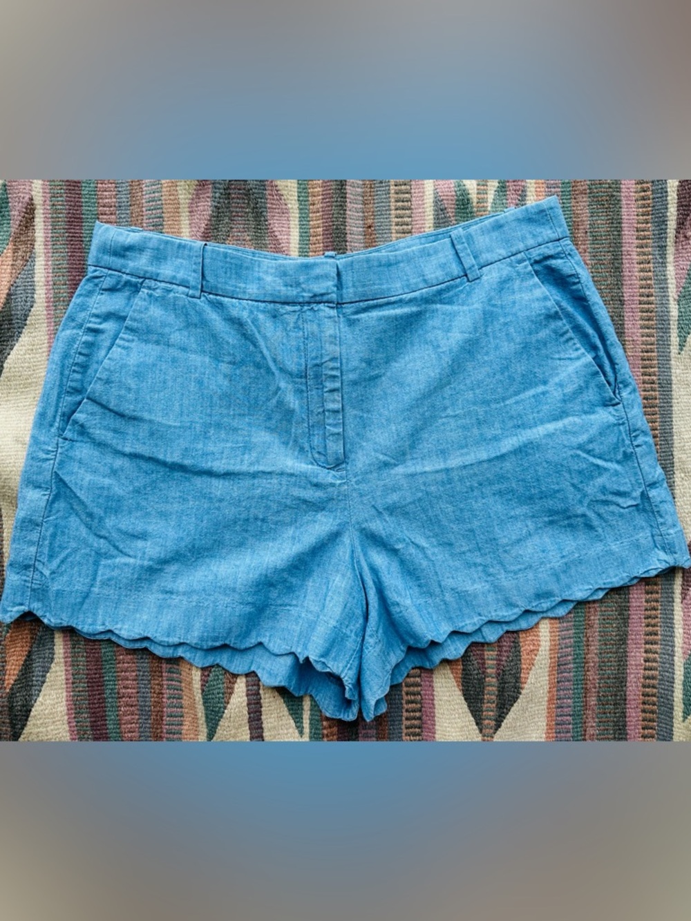 J. Crew Chambray Scallop Edge 4” 100% Cotton Shorts Size 12
